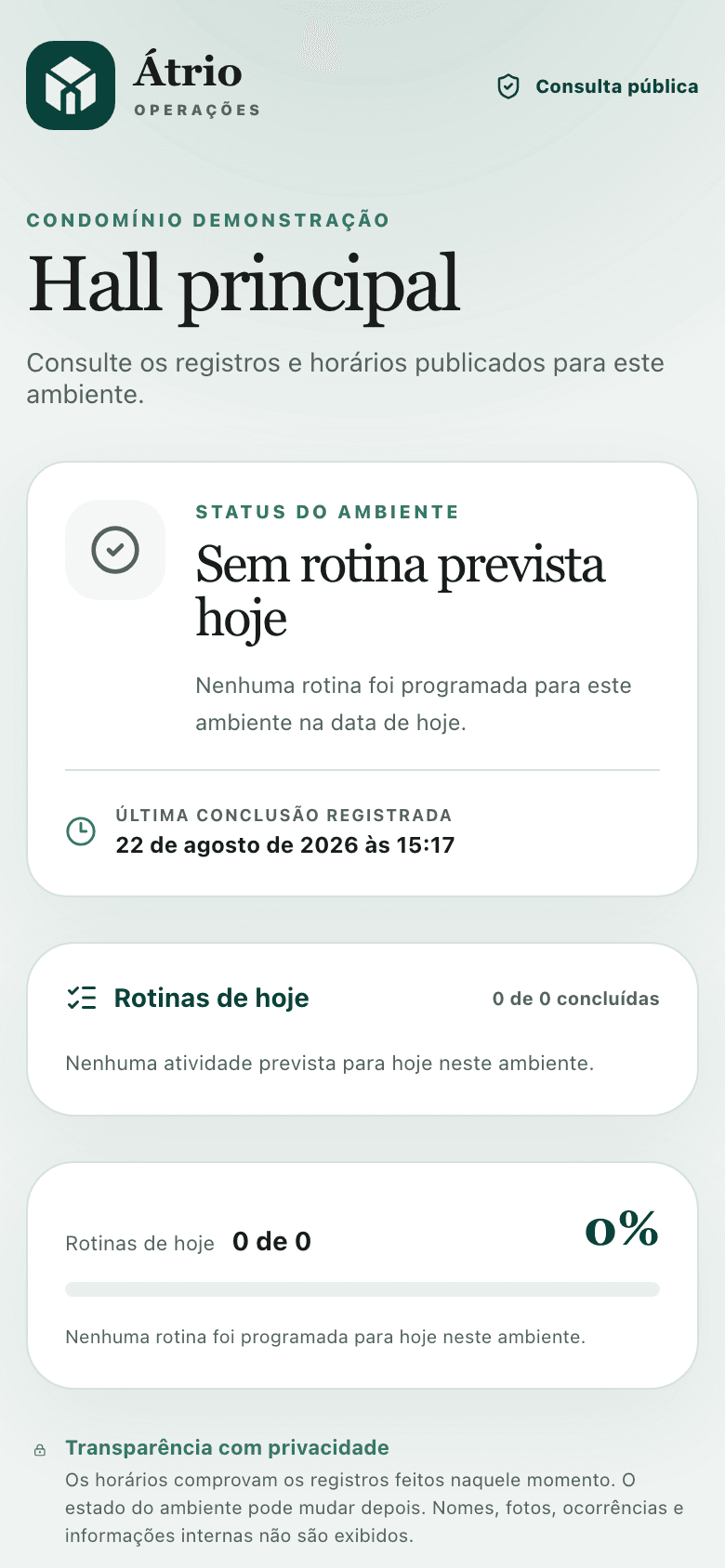 Página pública real consultada pelo morador